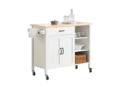 SoBuy Küchenwagen mit Arbeitsplatte Küchenschrank Küchentrolley Weiß FKW103-WN