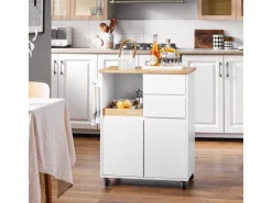 SoBuy Küchenwagen mit Arbeitsplatte Servierwagen Weiß 72x84x40cm FKW123-WN