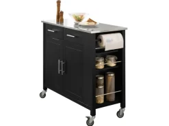 SoBuy Küchenwagen mit Edelstahlplatte Kücheninsel Rollwagen Schwarz FKW108-SCH