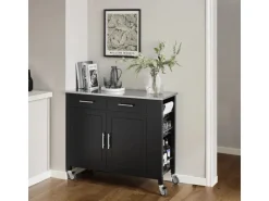 SoBuy Küchenwagen mit Edelstahlplatte Kücheninsel Rollwagen Schwarz FKW108-SCH