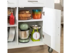 SoBuy Küchenwagen mit Edelstahlplatte Kücheninsel Rollwagen Weiß FKW108-W