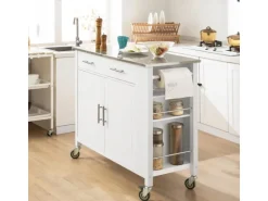 SoBuy Küchenwagen mit Edelstahlplatte Kücheninsel Rollwagen Weiß FKW108-W