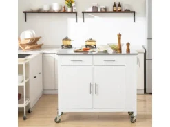 SoBuy Küchenwagen mit Edelstahlplatte Kücheninsel Rollwagen Weiß FKW108-W
