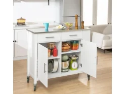 SoBuy Küchenwagen mit Edelstahlplatte Kücheninsel Rollwagen Weiß FKW108-W
