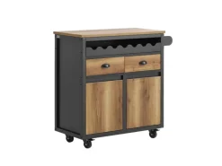 SoBuy Küchenwagen mit Flaschenablage Servierwagen Kücheninsel Braun FKW122-SCH