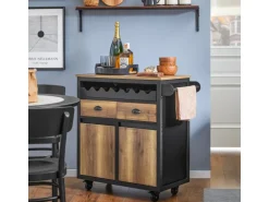 SoBuy Küchenwagen mit Flaschenablage Servierwagen Kücheninsel Braun FKW122-SCH
