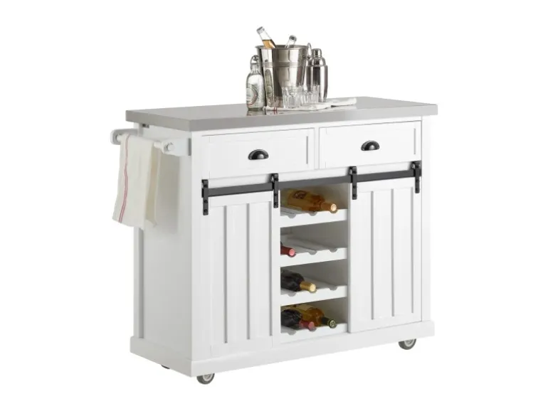 SoBuy Küchenwagen mit Flaschenablage Küchenschrank Servierwagen Weiß FKW94-W