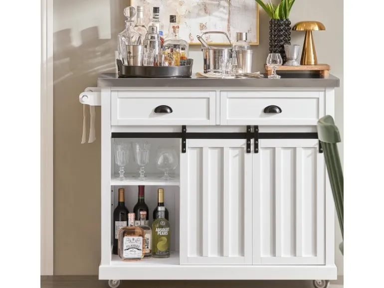 SoBuy Küchenwagen mit Flaschenablage Küchenschrank Servierwagen Weiß FKW94-W