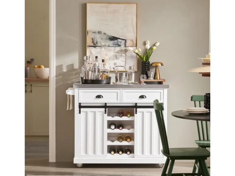SoBuy Küchenwagen mit Flaschenablage Küchenschrank Servierwagen Weiß FKW94-W
