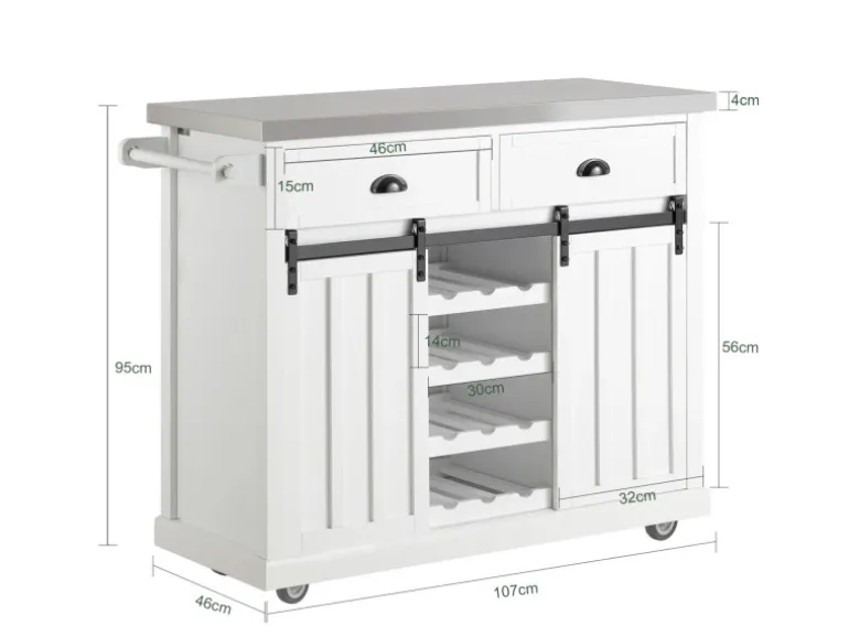 SoBuy Küchenwagen mit Flaschenablage Küchenschrank Servierwagen Weiß FKW94-W