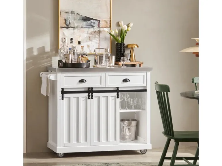 SoBuy Küchenwagen mit Flaschenablage Küchenschrank Servierwagen Weiß FKW94-W