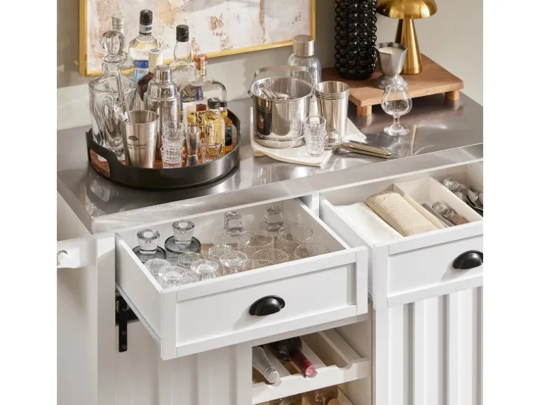 SoBuy Küchenwagen mit Flaschenablage Küchenschrank Servierwagen Weiß FKW94-W