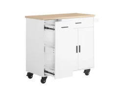 SoBuy Küchenwagen mit Gewürzregal Sideboard Küchenschrank 105x92x46cm Weiß-Natur FKW126-WN