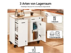 SoBuy Küchenwagen mit Gewürzregal Sideboard Küchenschrank 105x92x46cm Weiß-Natur FKW126-WN