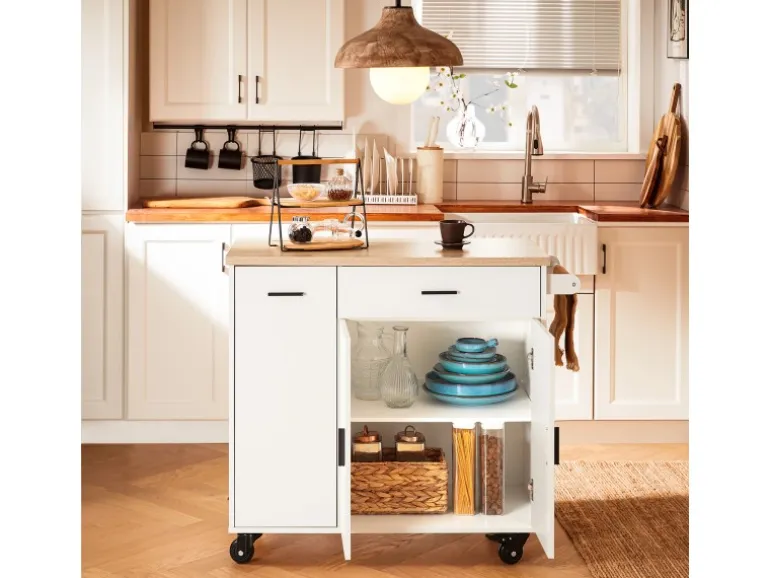 SoBuy Küchenwagen mit Gewürzregal Sideboard Küchenschrank 105x92x46cm Weiß-Natur FKW126-WN