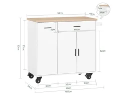 SoBuy Küchenwagen mit Gewürzregal Sideboard Küchenschrank 105x92x46cm Weiß-Natur FKW126-WN