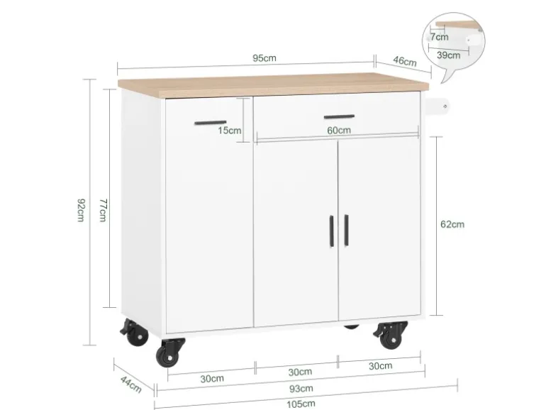 SoBuy Küchenwagen mit Gewürzregal Sideboard Küchenschrank 105x92x46cm Weiß-Natur FKW126-WN
