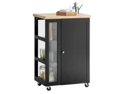 SoBuy Küchenwagen Servierwagen mit 3 Ablagefächern Küchenregal 60x90x40cm Schwarz FKW75-SCH