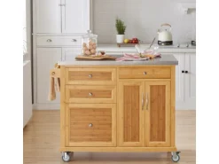 SoBuy Küchenwagen Servierwagen Kücheninsel Küchenschrank aus Bambus FKW70-N