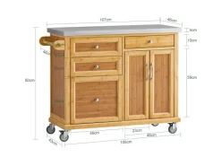 SoBuy Küchenwagen Servierwagen Kücheninsel Küchenschrank aus Bambus FKW70-N