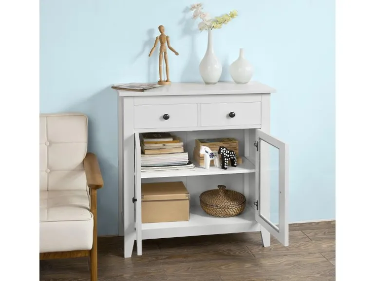 SoBuy Kommode Flurschrank Sideboard mit 2 Türen Küchenschrank 80cm FSB05-W