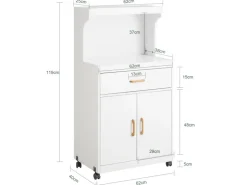 SoBuy Mikrowellenschrank mit Rollen Küchenwagen Weiß 62cm FSB12-W