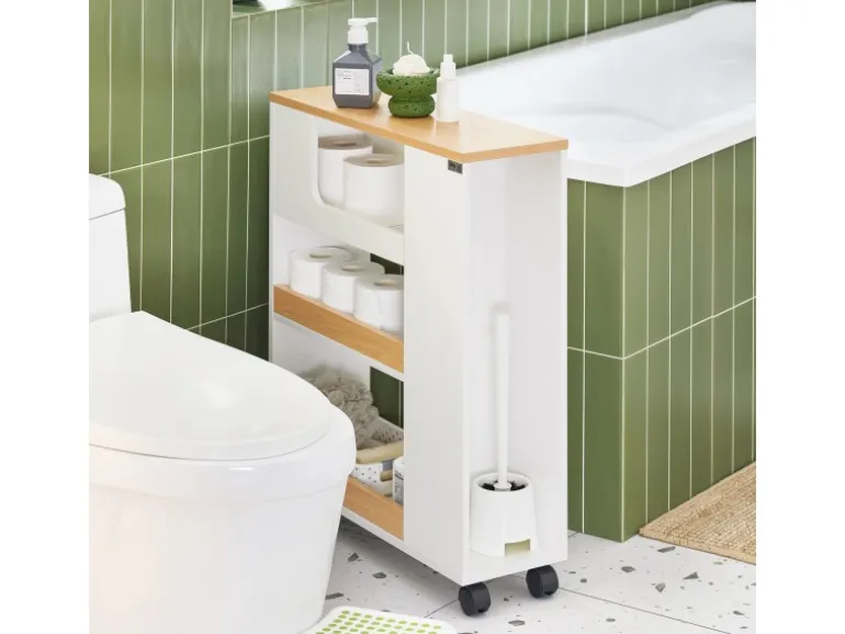 SoBuy Nischenregal mit Rollen Nischenwagen mit 3 Schubladen Weißnatur BZR190-WN