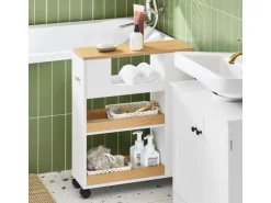 SoBuy Nischenregal mit Rollen Nischenwagen mit 3 Schubladen Weißnatur BZR190-WN