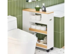 SoBuy Nischenregal mit Rollen Nischenwagen mit 3 Schubladen Weißnatur BZR190-WN