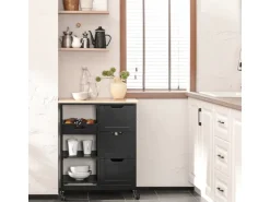 SoBuy Servierwagen Küchenwagen mit 2 Ablagen und 1 Tablett Küchenregal 67x84x37cm Schwarz FKW79-SCH