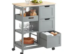 SoBuy Servierwagen Küchenwagen mit 2 Ablagen und 1 Tablett Küchenregal 67x84x37cm Grau FKW79-HG