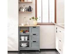 SoBuy Servierwagen Küchenwagen mit 2 Ablagen und 1 Tablett Küchenregal 67x84x37cm Grau FKW79-HG