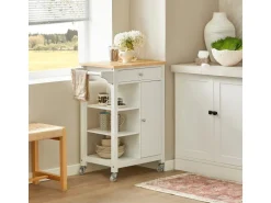 SoBuy Servierwagen Küchenwagen mit 3 Regalböden Rollwagen Weiß FKW46-WN