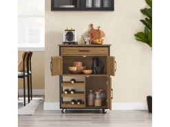SoBuy Servierwagen Küchenwagen Rollwagen mit Schubladen und Weinregal 67x88x37cm FKW134-N