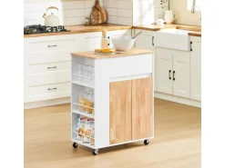 SoBuy Servierwagen Küchenwagen mit Schublade und Seitenregal Küchenschrank 70x90x40cm FKW132-WN