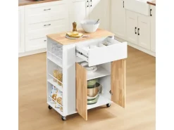 SoBuy Servierwagen Küchenwagen mit Schublade und Seitenregal Küchenschrank 70x90x40cm FKW132-WN
