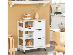 SoBuy Servierwagen Küchenwagen mit 2 Ablagen und 1 Tablett Küchenregal 67x84x37cm Weiß FKW79-W
