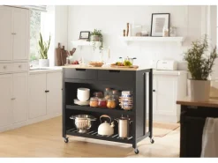 SoBuy Servierwagen mit 2 Ablagen Küchenwagen Küchenregal 98x94x58cm Schwarz FKW74-SCH