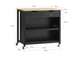 SoBuy Servierwagen mit 2 Ablagen Küchenwagen Küchenregal 98x94x58cm Schwarz FKW74-SCH
