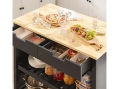 SoBuy Servierwagen mit 2 Ablagen Küchenwagen Küchenregal 98x94x58cm Schwarz FKW74-SCH