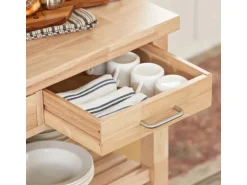 SoBuy Servierwagen mit 2 Ablagen Küchenwagen Küchenregal Kautschukholz 80x90x40cm Natur FKW24-N