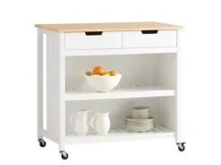 SoBuy Servierwagen mit 2 Ablagen Küchenwagen Küchenregal 98x94x58cm Weiß FKW74-WN
