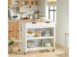 SoBuy Servierwagen mit 2 Ablagen Küchenwagen Küchenregal 98x94x58cm Weiß FKW74-WN