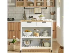 SoBuy Servierwagen mit 2 Ablagen Küchenwagen Küchenregal 98x94x58cm Weiß FKW74-WN