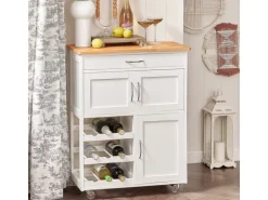 SoBuy Servierwagen mit Flaschenablagen Küchenwagen Rollwagen Weiß FKW45-WN