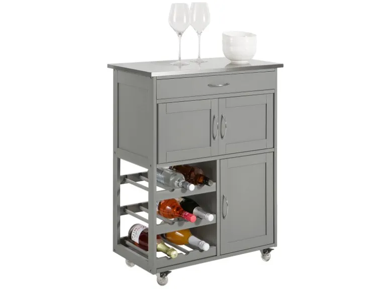 SoBuy Servierwagen mit Flaschenablagen Küchenwagen Rollwagen Hellgrau FKW45-HG