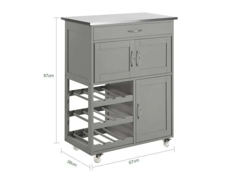 SoBuy Servierwagen mit Flaschenablagen Küchenwagen Rollwagen Hellgrau FKW45-HG