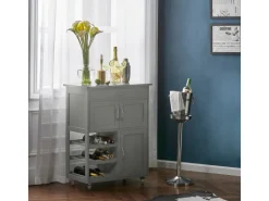 SoBuy Servierwagen mit Flaschenablagen Küchenwagen Rollwagen Hellgrau FKW45-HG