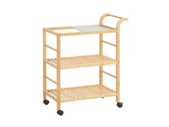 SoBuy Servierwagen mit Rollen Küchenwagen Küchenregal Natur 65x80x35cm SVW24-N