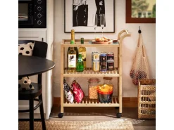 SoBuy Servierwagen mit Rollen Küchenwagen Küchenregal Natur 65x80x35cm SVW24-N